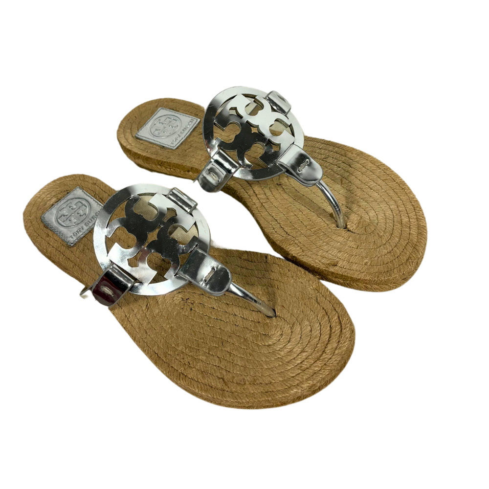 AMAZING~Tory Burch Designer Miller Espadrille Silver Sandals Size 8